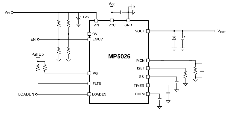 Application Circuit Diagram - Monolithic Power Systems (MPS) MP5026 Hot-Swap Intelli-Fuse Solutions